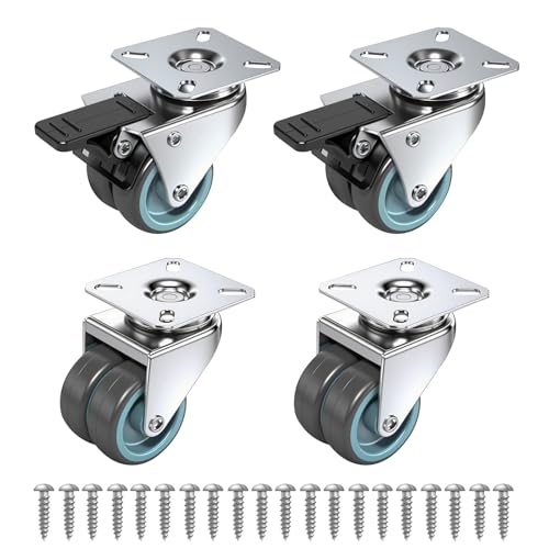 Homshsjhkis 4 Pcs Ruote per Carrello, Ruote Per Mobili Pesanti 50 Mm, Rotelle Girevoli A 360° Piroettanti Con Freno, 2 Girevoli + 2 Ruote Freno, Rotelle Antigraffio Silenziose, Uso Interno ed Esterno