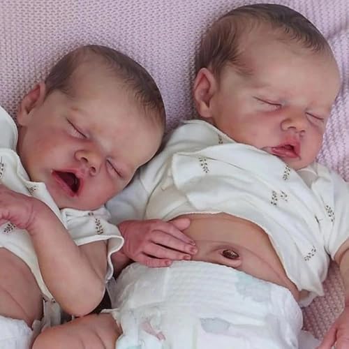 ROSHUAN Bonecas realistas de bebé com cordão de silicone de corpo inteiro para gémeos, boneca de bebé de 18 polegadas, boneca de bebé da vida real, vinil suave que parece real, dois bebés