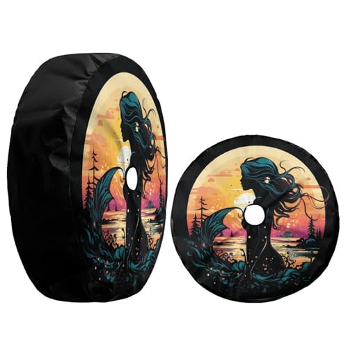Image of Beautiful Mermaid Silhouette Fresh Spare Tire Cover with Backup Camera Hole Wheel Tire Cover Fit Trailer, RV, SUV and Many Vehicle 15inch