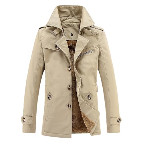 ANUEFR Homme Thermique Doublure épaisse en Peluche Coupe-Vent Élégant Revers Simple Boutonnage Hiver Trench Coat SN079215 Beige M