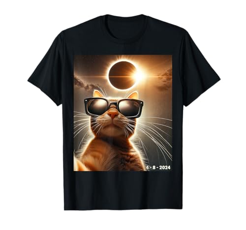 cat taking a selfie with solar 2024 eclipse wearing Glasses T-Shirt