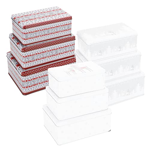 bonsport Keksdosen Set 3-teilig rechteckig - Weihnachten Plätzchendosen Gebäckdosen eckig, Schneeflocke/Tannenbaum/Rentier Cover