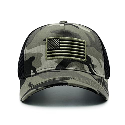 Minyjhz Camo American Flag Trucker Hat For Men Women, Usa Patriotic Mesh Cap, Adjustable Snapback Baseball Cap #TOP1