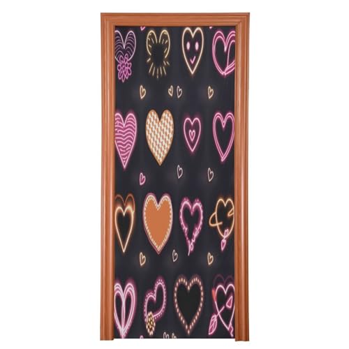 FLildon Glowing Love Hearts Valentine's Day Door Cover Decoration, Party Accessory Porch Decor for Festive Ornament Room Door Covers 36 x 98 Inch