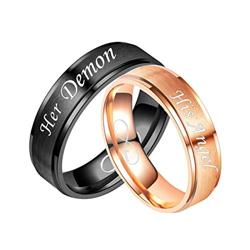 Bague couple acier inoxydable Her Demon His Angel alliance duo
