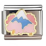 NOOFNO Italienischer Armbandanhänger, 9 mm, Berg Fuji-Kirschblüten-Design, Reisen und Landschaft, architektonische Beschilderung