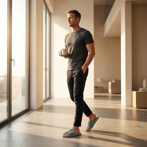 Image of Magtoe Adjustable House Slippers for Men Soft Open Toe Breathable Indoor Slip on Mens Slides Sandals with Memory Foam for Home Bedroom,All Seasons