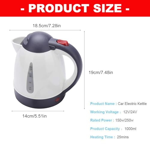 Hervidor eléctrico portátil para auto 12V 1L miniatura 6