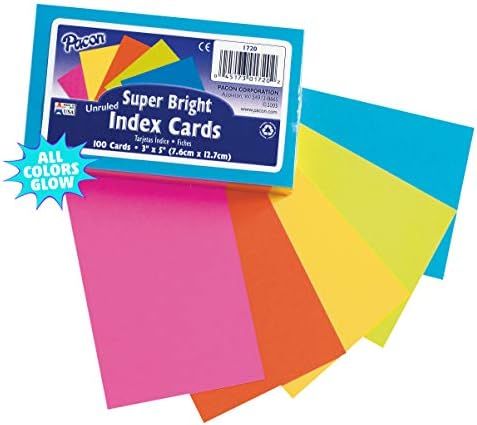 Pacon® PAC1720 Index Cards, 3" x 5", Unruled, 5 Bright Colors, Pack of 100
