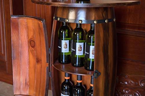 Vintiquewise Wooden Wine Barrel Console, Bar End Table Lockable Cabinet #TOP4