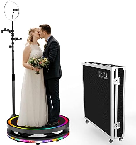 360 Photo Booth Machine 100cm for Parties with Extendable Ring Light Selfie Holder Accessories, 5 People Stand on, Automatic Spin 360 Video Camera Booth Platform Spinner, 39.4” with Flight Case