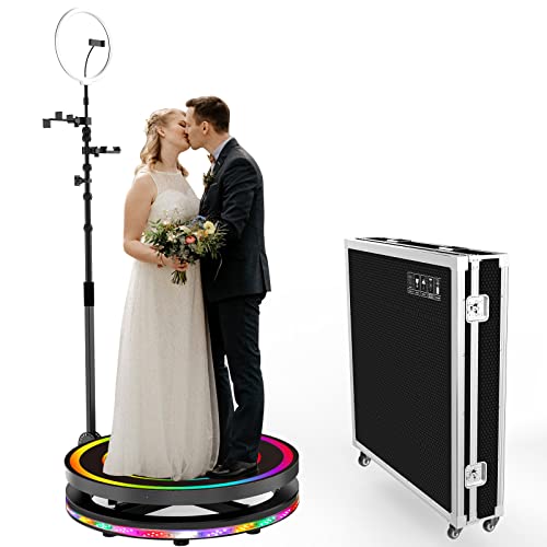 360 Photo Booth Machine 100cm for Parties with Extendable Ring Light Selfie Holder Accessories, 5 People Stand on, Automatic Spin 360 Video Camera Booth Platform Spinner, 39.4â€ with Flight Case