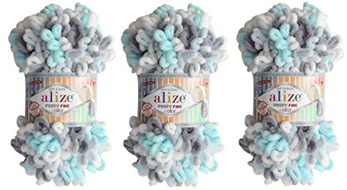 Alize Puffy Fine Color Lot of 3skn 300gr 48yds 100% Micropolyester Soft Hand Knitting Super Chunky Bulky Woven Worested Baby Blanket Yarn (5939)