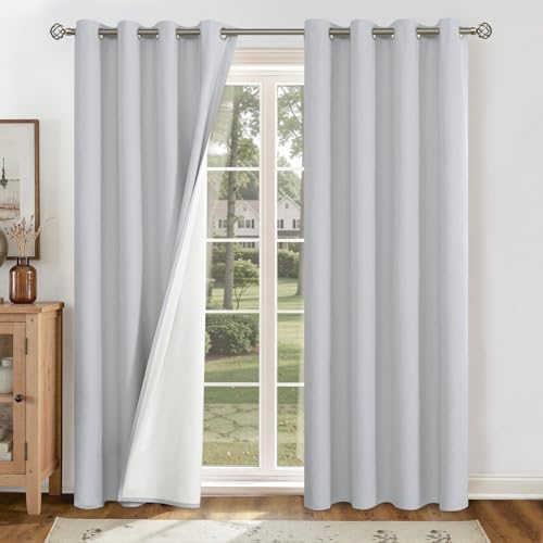 Image of YoungsTex Light Grey Linen Blackout Curtains 84 Inches Length 2 Panels, Thermal Insulated Window Drapes with Grommet Darkening Heat Blocking for Living Room Bedroom Dining, 52 X 84 Inch