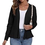 GRECERELLE Women Lightweight Casual Long Sleeves Cropped Cardigan Open Front Peplum Knit Sweater Outwear - Image 5