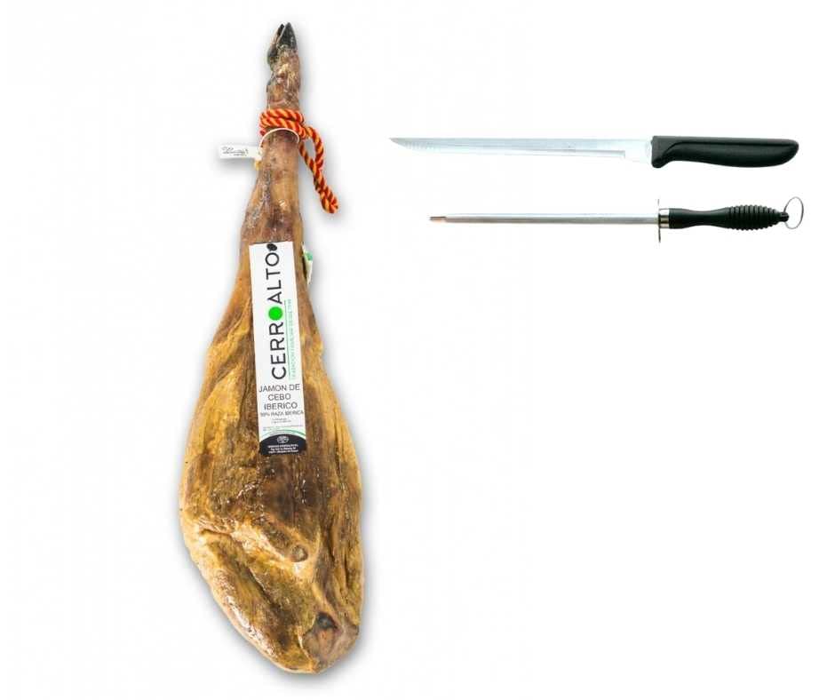 CERROALTO | Jamón de Cebo Ibérico 50% Raza Ibérica | Peso de 7 a 8 kilos | + Cuchillo y Afilador de regalo