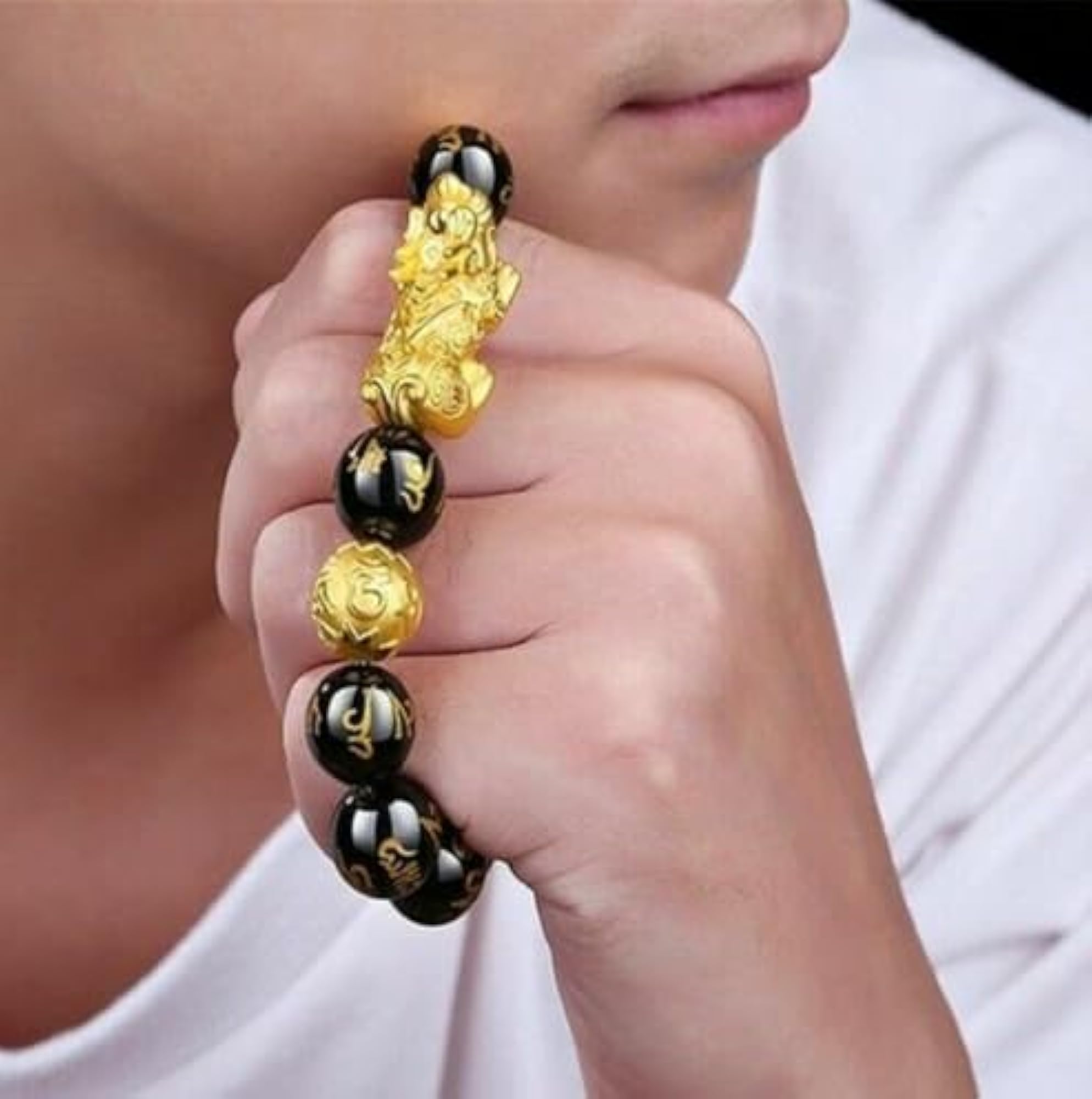 Pure Black Obsidian Feng Shui Healing Bracelet, Luxurious
