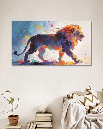 Tableau lion abstrait NHLDZYH coloré 30x54cm décoration salon