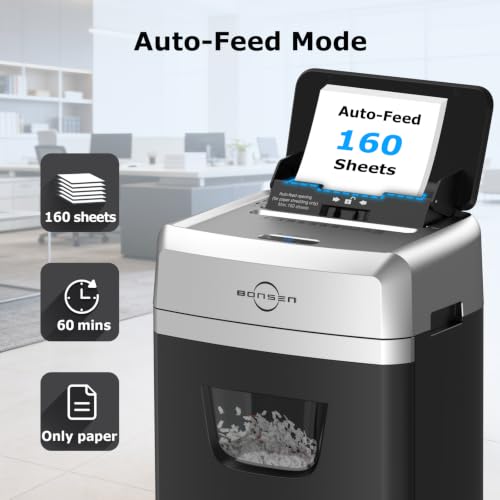 Image of BONSEN 160-Sheet Autofeed Micro-Cut Heavy Duty Paper Shredder for Office