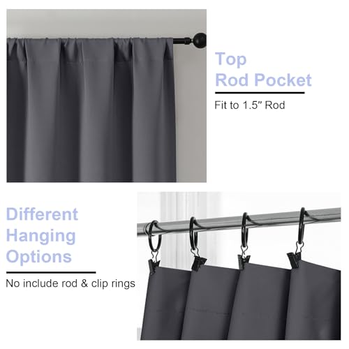 Simplebrand Ava Grey Blackout Curtains for Bedroom 90 Inches Long 2 Panels Set, Solid Privacy Energy Saving Living Room Window Treatment Curtains Blackout Drapes, W50 x L90 Inch, Grey