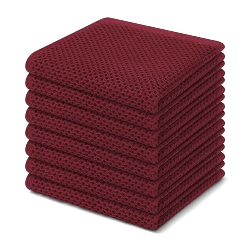 Image of Homaxy 100% Cotton Waffle Weave Kitchen Dish Cloths, Ultra Soft Absorbent Quick Drying Dish Towels, 12 x 12 Inches, 8-Pack, Burgundy