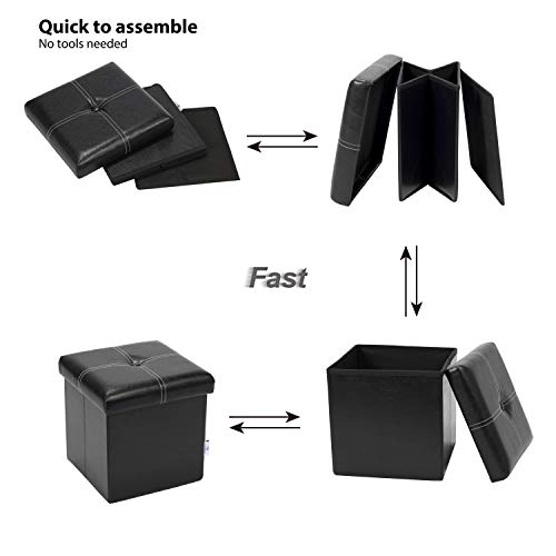 B Fsobeiialeo Storage Ottoman With Faux Leather Foldable Small Square Foot Rest Stools Coffee Table Black 11.8"X 11.8" X 11.8" #TOP4