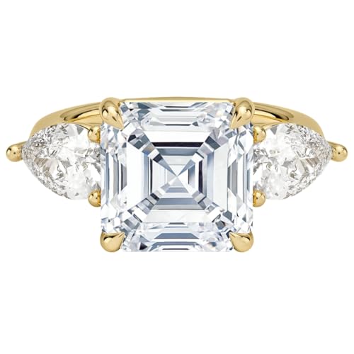 5 CT Asscher Cut Lab Grown Diamond Luxe Three Stone Engagement Ring For Her