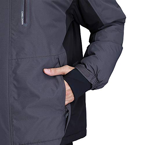 Camel Crown Men's Mountain Snow Waterproof Ski Jacket Detachable Hood Windproof Fleece Parka Rain Jacket Winter Coat Gray L #TOP5