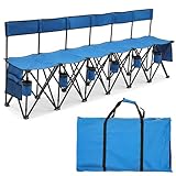 Kigley 6 Seats Folding Soccer Bench Chair Portable Team Sports Sideline Bench for Football Camp Travel Events Outdoor Seating with Storage Bag(Chair with Cup Holders, Blue)