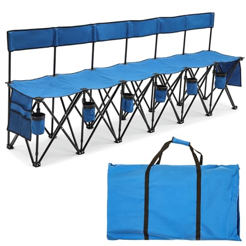 Kigley 6-Seat Folding Soccer Bench with Cup Holders, Blue