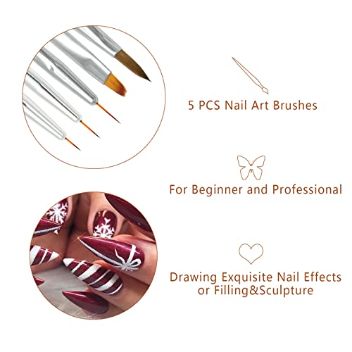 Nagel Pinsel für Nail Art Nailart Dotting Tool Set 5 Stücke, Doppelkopf Dünn Nägel Pinselset Profi Nageldesign Stift… – Bild 3