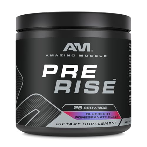 Image of Amazing Muscle Pre Rise | Pre-Workout Powder Supplement with Caffeine & Beta-Alanine for Men & Women | 25 Servings (25 Servings, Blueberry Pomegranate Blast)