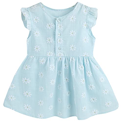 amropi Bebé Niñas Margarita Vestido Algodón Manga con Volantes Casual Verano de Vestido Azul,2-3 años
