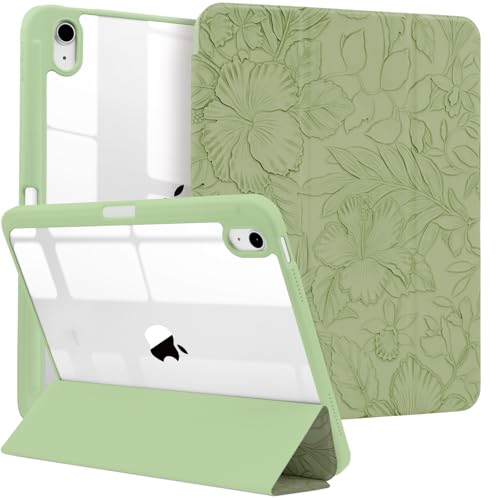 MrARTIST for iPad A16/10th Generation Case - Flower Tablet Case Cute for Women Girls Girly Kawaii Aesthetic Preppy Kawaii Chic Cool Design for Apple Leather Tablet Cover with Pencil Holder Green