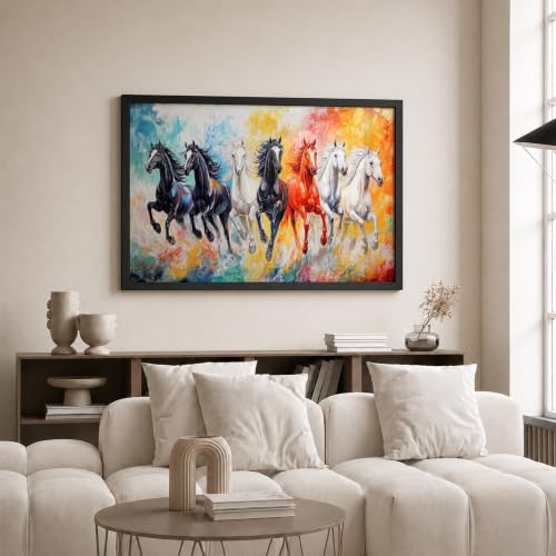 Image of Suneree 7 Horse Vastu Wall Painting (Landscape Collection) (Natural, Design 26, 48L x 33W cm)