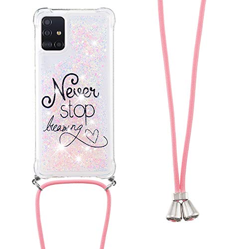 Collier Coque pour Samsung Galaxy A04S / A04 4G,Glitter Paillette Brillante Quicksands Liquide Transparente Silicone TPU Case Housse avec Cordon Collier Tour Cou pour Samsung Galaxy A04S,YB GS Dream Cover
