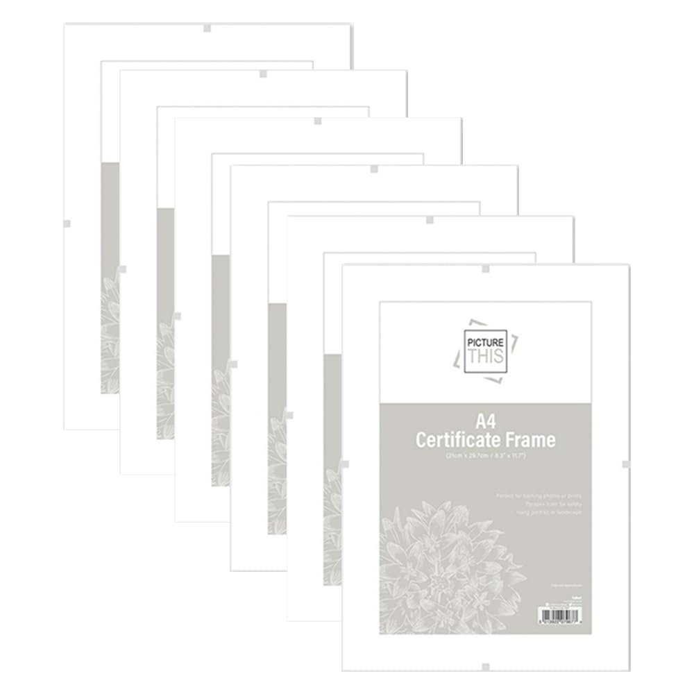 M1SS Set of 6 – A4 Frameless Picture Clip Frames – Clear Styrene Window with MDF Back – Wall Mount Photo Frame for Home, Office, Gallery, Posters, Paintings