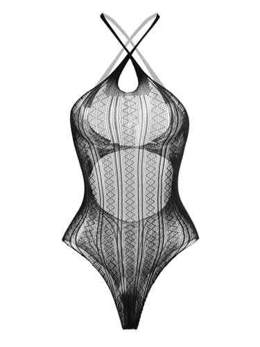 ADSEXY Sexy Lingerie For Women Sheer See Through High Elasticity Bodystocking Bodysuit For Women One Size Black V