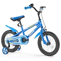 VEVOR Kids Bike, 14 Inches BMX Style Children Bicycle, Rider Height 2.95 ft - 3.77 ft, Training Wheels Included, Sturdy and Easy to Assemble, Toddler Bike for Boys & Girls Learning to Ride, Blue