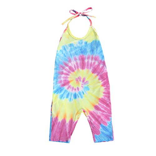 Infant Toddler Baby Girls Tie Dye Harem Straps Romper Jumpsuit Sleeveless Halter Backless Clothes Summer (Rose Red,4T) #TOP8