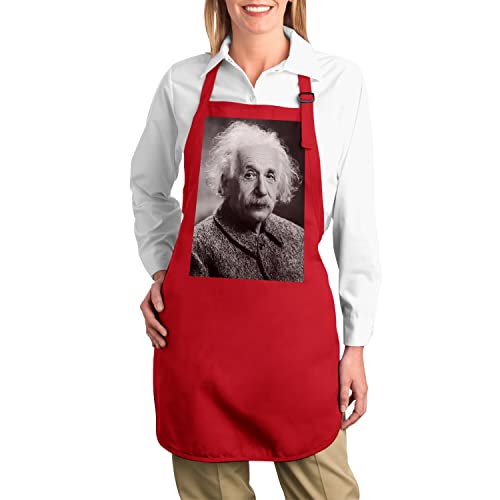 Tablier cuisine rouge Albert Einstein anti taches pour passionnés de sciences