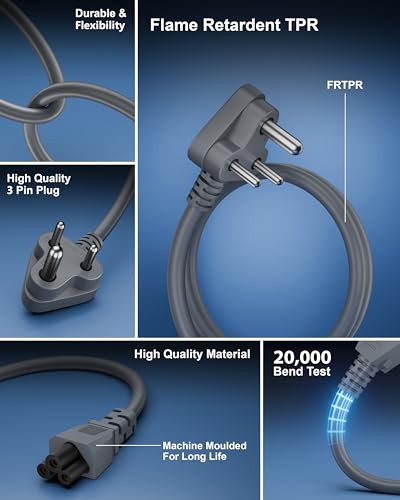 Image of FEDUS 1 Meter Long TPR (Thermoplastic Rubber) Laptop Power Cord, 2500 Watt 3 Pin IEC C5 Charger Adapter Cable Wire AC Lead for Asus /Dell /HP /Lenovo /ASUS /Acer /Samsung /Compaq & All Gaming laptops