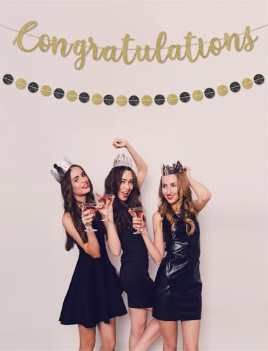 Image of Pre-Strung Congratulations Banner for Graduation Decorations - Congratulations Decorations - Congrats Banner for Graduation, Wedding, Retirement Party Decorations & Decor - Gold Glitter
