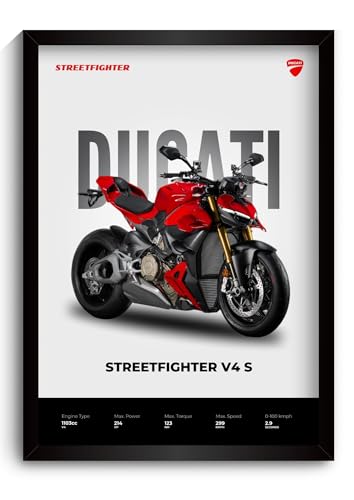 Image of Ducati Streetfighter V4 Poster | Framed Poster of Superbike A4 Sized (31 x 23 cm) | Superbike Posters for Wall, Gift for Boys, Ducati Bike Frame | Posters for Wall, Bedroom, Study Room (F 071)