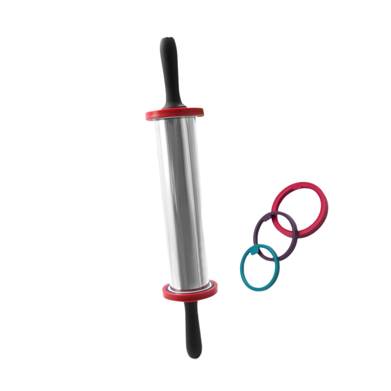 Ciieeo Rodillo de Acero Inoxidable para Amasar Masa y Fondant con Anillos Ajustables de Grosor en Tres Tamaños, Herramienta de Cocina para Repostería y Pastelería