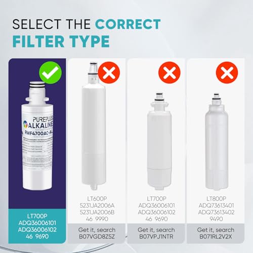 Image of PUREPLUS Alkaline ADQ747935 Replacement for LG LT1000P LT1000 Kenmore Elite 9980 LT1000PC, MDJ64844601 ADQ74793501, LMXS28626S, LFXS26973S, LT120F Refrigerator Water and Air Filter,3Pack
