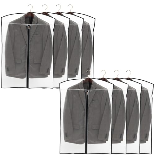 Image of Men's Coat & Blazer Cover | Fold-Over Plastic Garment Bag | Durable, Dustproof, Moisture-Proof Protector for Suits, Jackets & Formal Wear | Transparent | Set of 8 | Height-36 inch