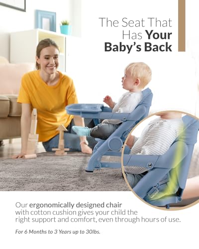 Image of Feed Me 3-in-1 Travel High Chair Booster Seat for Infants and Toddlers - Transitional, Compact & Fits Any Chair, Swivel Tray, Airy Blue