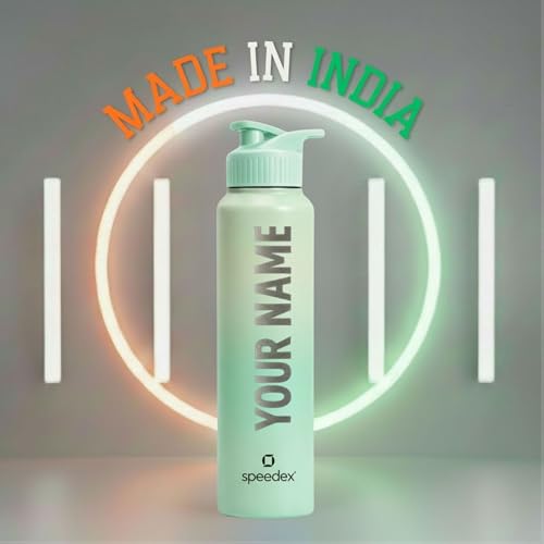 Image of Speedex Customised Stainless Steel Water Bottle 1 Ltr with Name - Personalised Engraved Sipper Cap Bottle for Kids, Men & Women, School, Gym, Office Dual Green, Set of 1