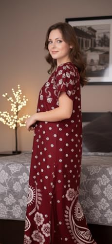 Image of Women Cotton Nighty Combo Pack of 2, Printed Maxi Nighty Gown, Short Sleeve Cotton Nightdress, Soft Breathable Ankle Length Sleepwear Nightwear for Ladies, Free Size